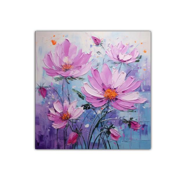Cuadro floral con delicadas flores rosas vibrantes