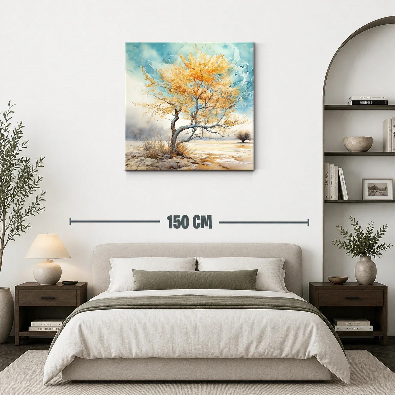 Árbol dorado en paisaje sereno con cielo azul — miniatura 3