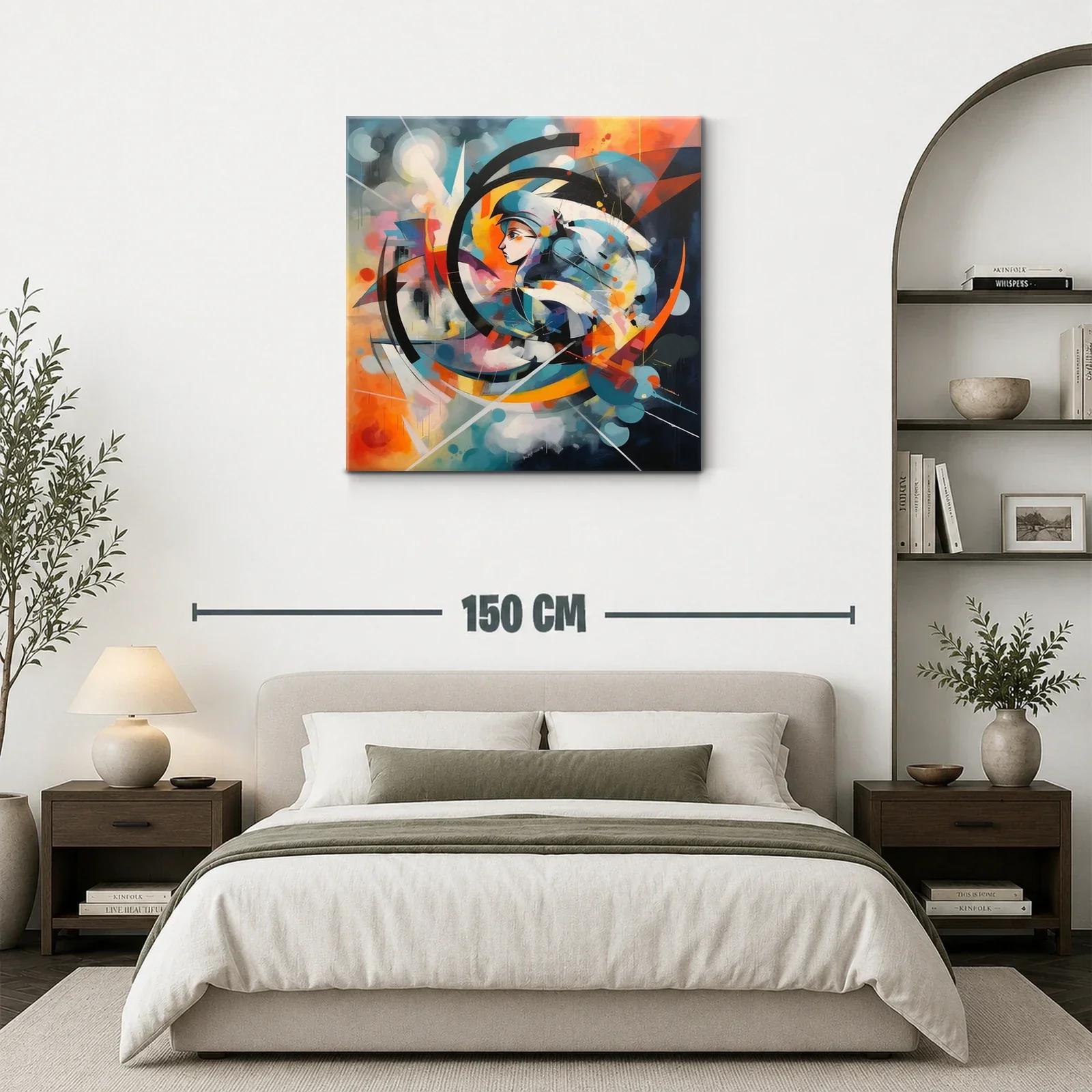 Cuadro abstracto con perfil femenino y formas dinámicas — miniatura 3