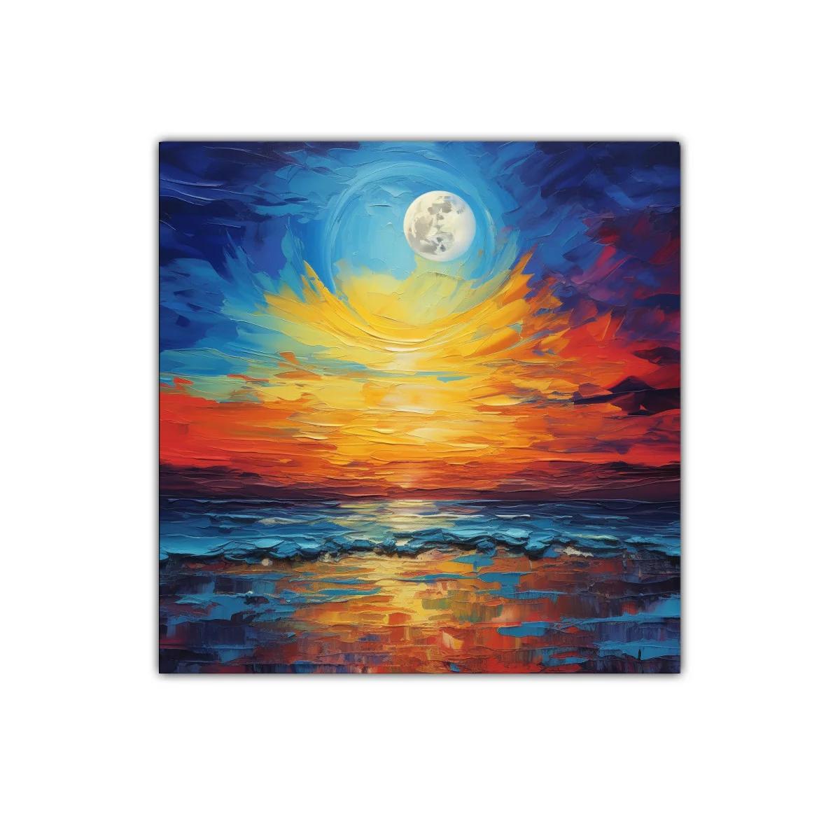 Atardecer vinculado con luna llena sobre el mar en colores vivos — imagen principal