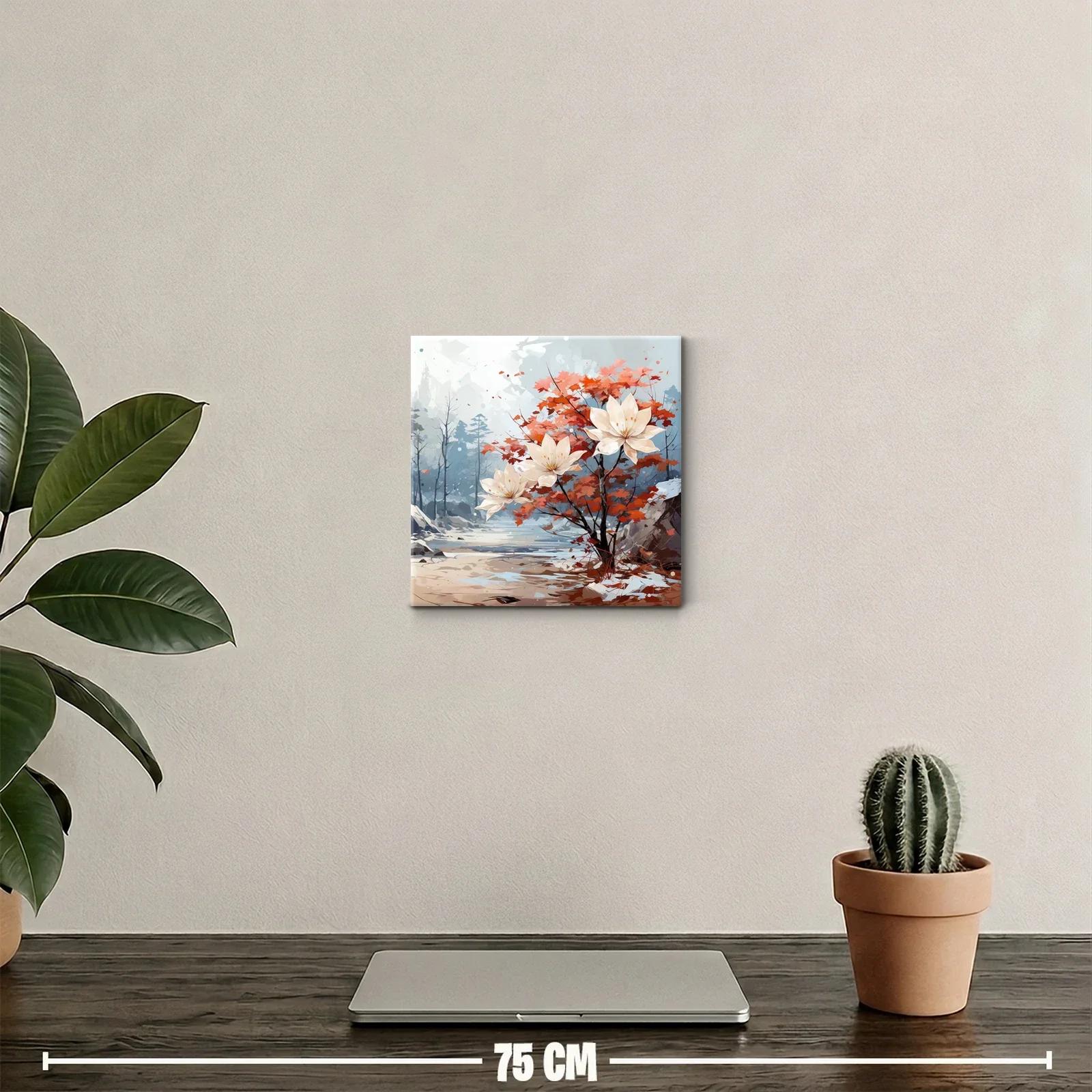 Flores blancas y hojas otoñales en paisaje sereno — miniatura 2