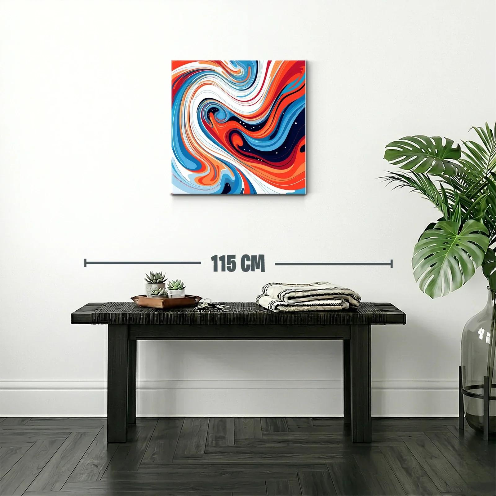 Cuadro abstracto con remolinos en tonos azul y naranja vivo — miniatura 2