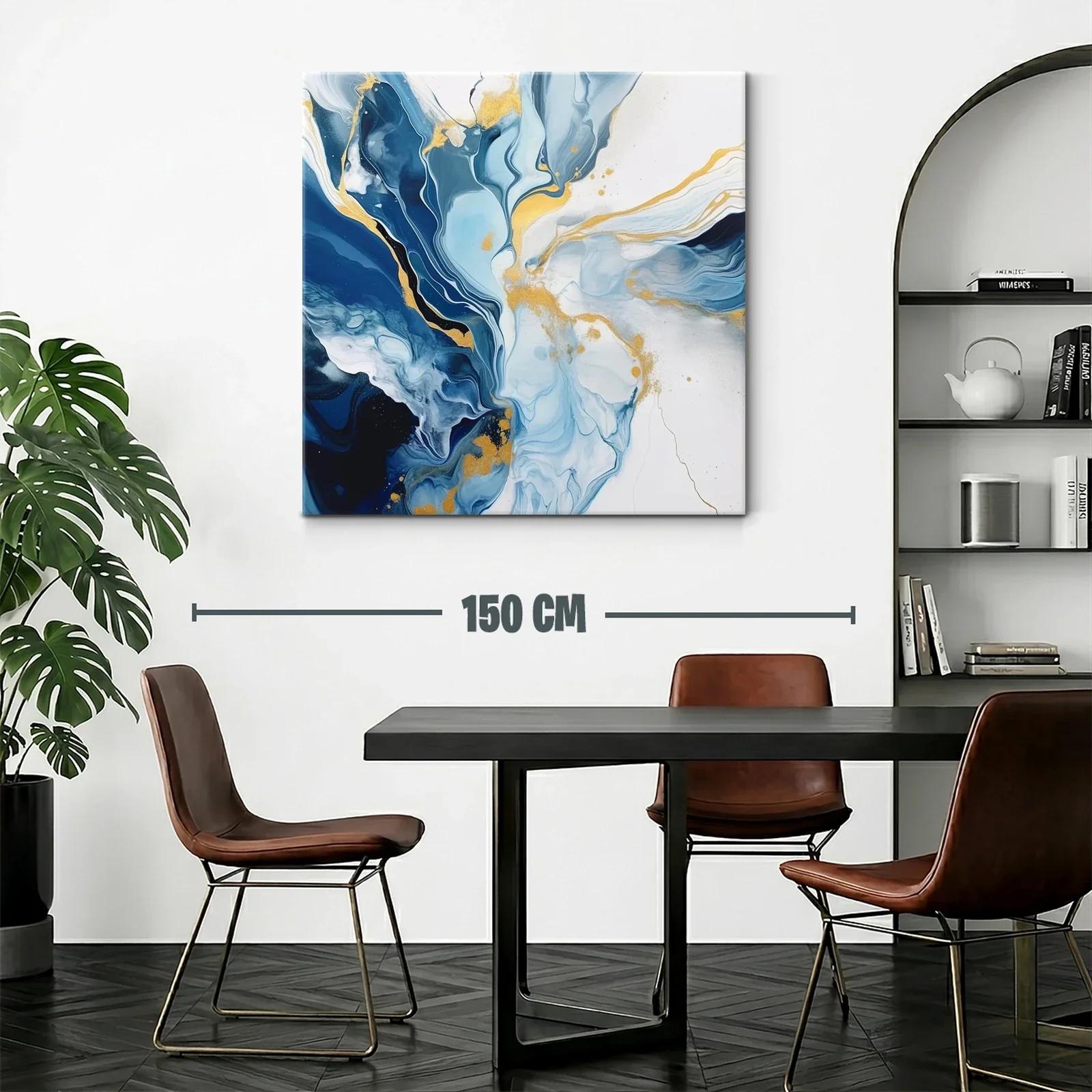 Cuadro abstracto con tonos azules y dorados elegantes — miniatura 2