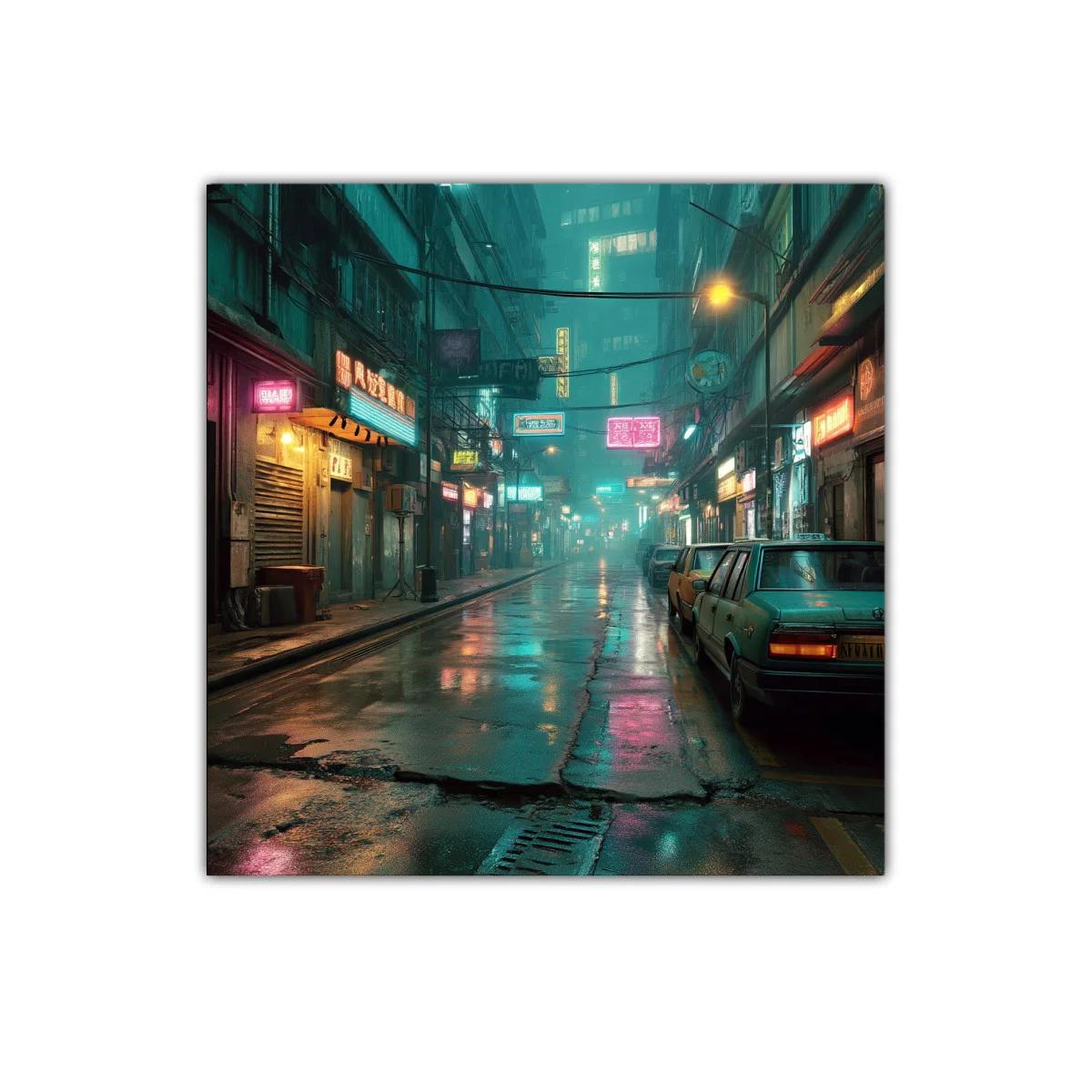 Calle urbana nocturna con luces de neón vibrantes — imagen principal