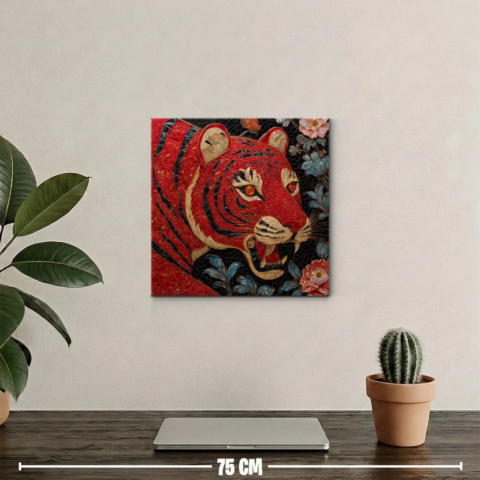 Imponente tigre rojo entre flores cálidas y azules — miniatura 2