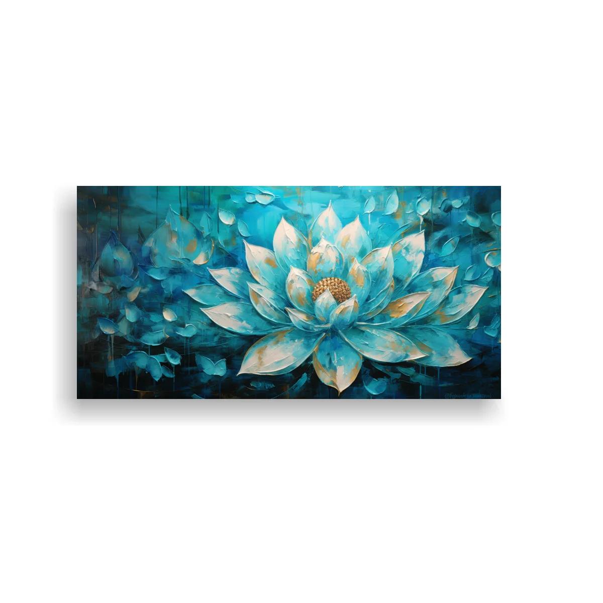 Cuadro flor de loto azul con centro dorado