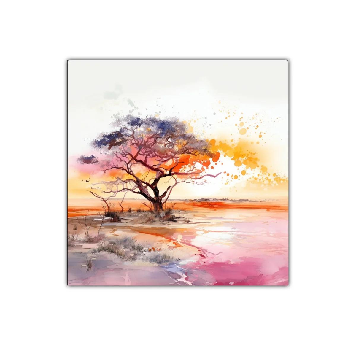 Atardecer vibrante con árbol en paisaje sereno — imagen principal