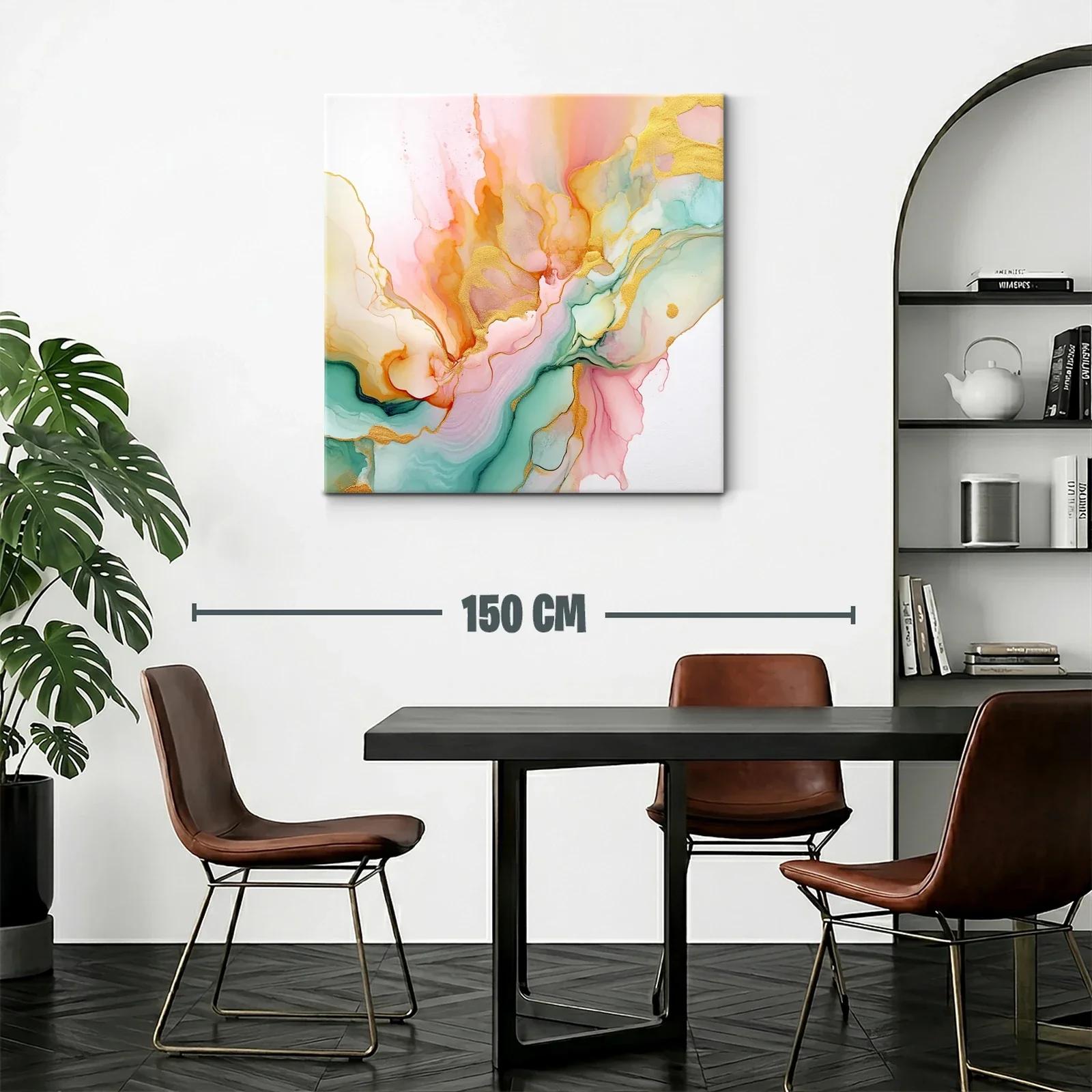 Cuadro Abstracto con Tonos Dorados y Pasteles Suaves — miniatura 2