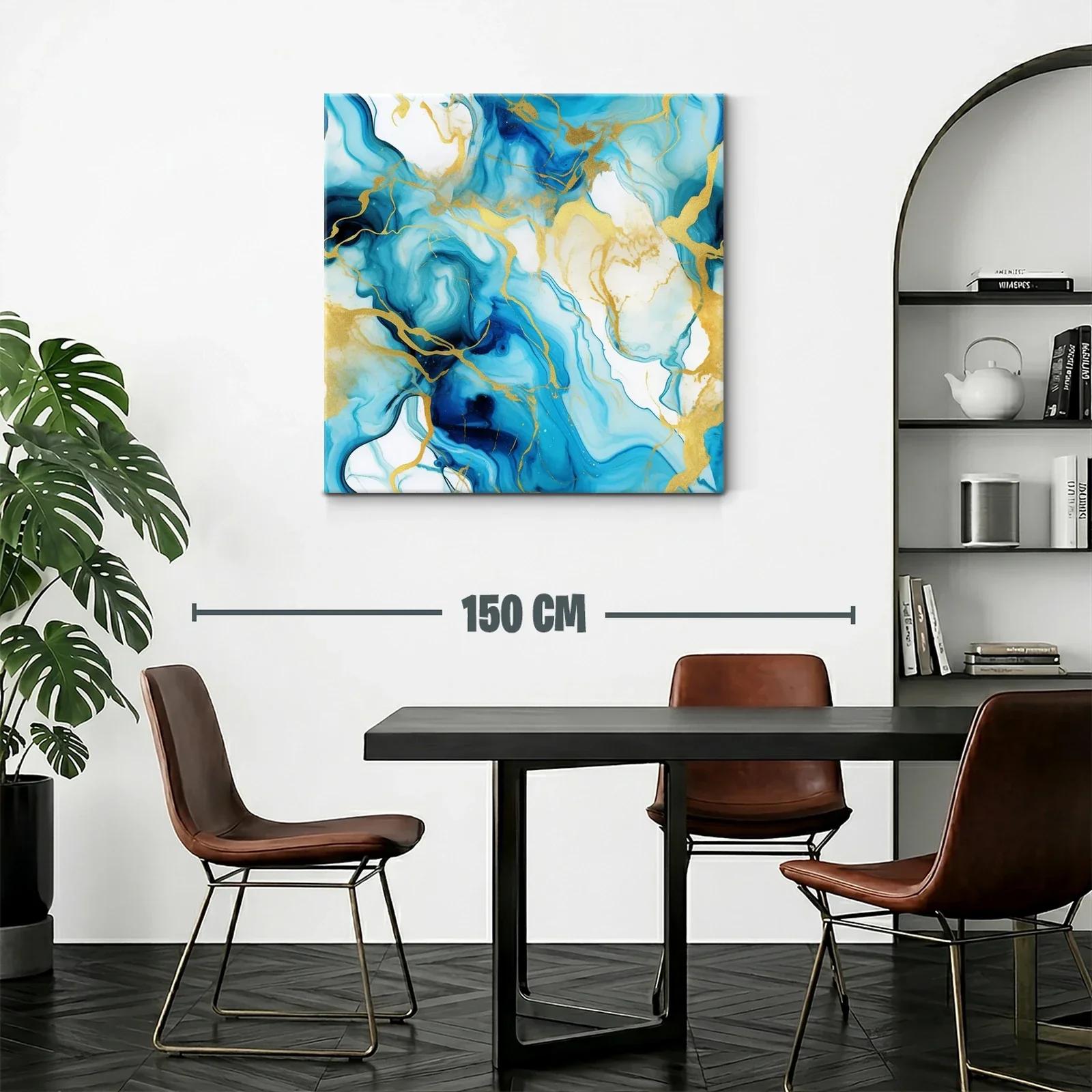 Arte abstracto con tonos azules y detalles dorados — miniatura 2