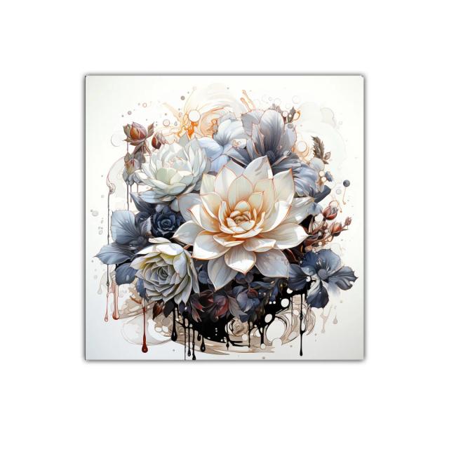 Composición floral elegante con tonos neutros y destellos dorados