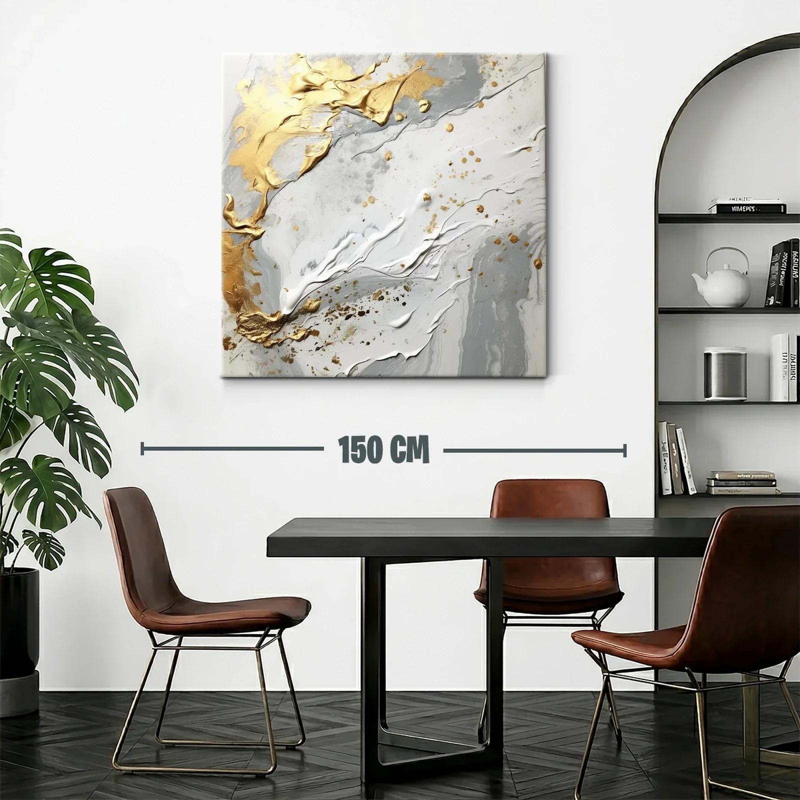 Cuadro abstracto tonos dorados y grises con relieve elegante — miniatura 2