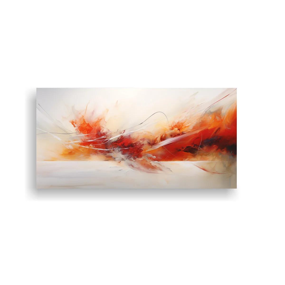 Cuadro abstracción en rojo y naranja con gestos lineales — imagen principal