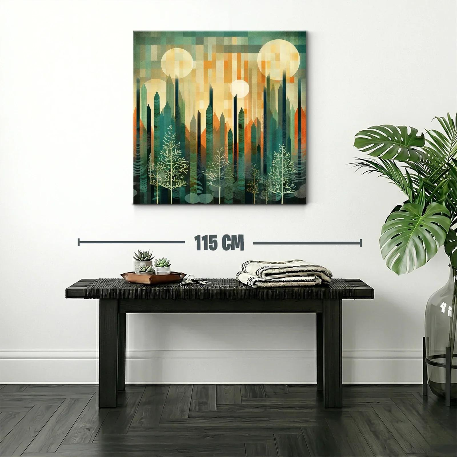 Paisaje geométrico de bosque y lunas brillantes — miniatura 2