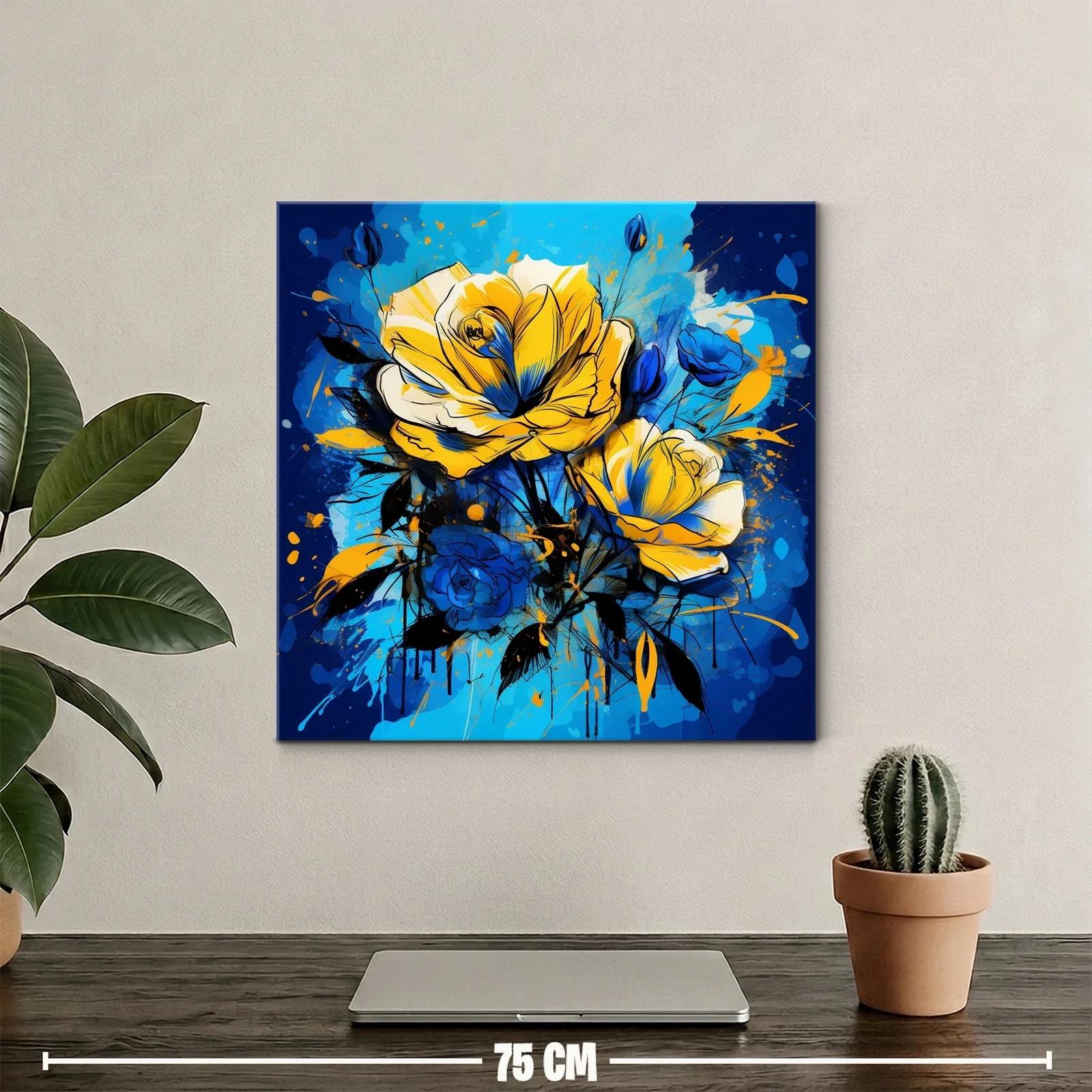Cuadro floral vibrante con rosas en tonos azules y amarillos — miniatura 2
