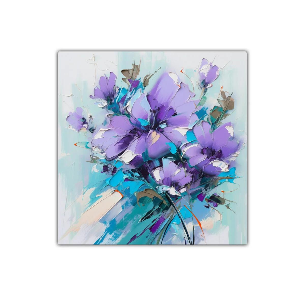 Cuadro decorativo con ramo de flores en tonos violetas y azules
