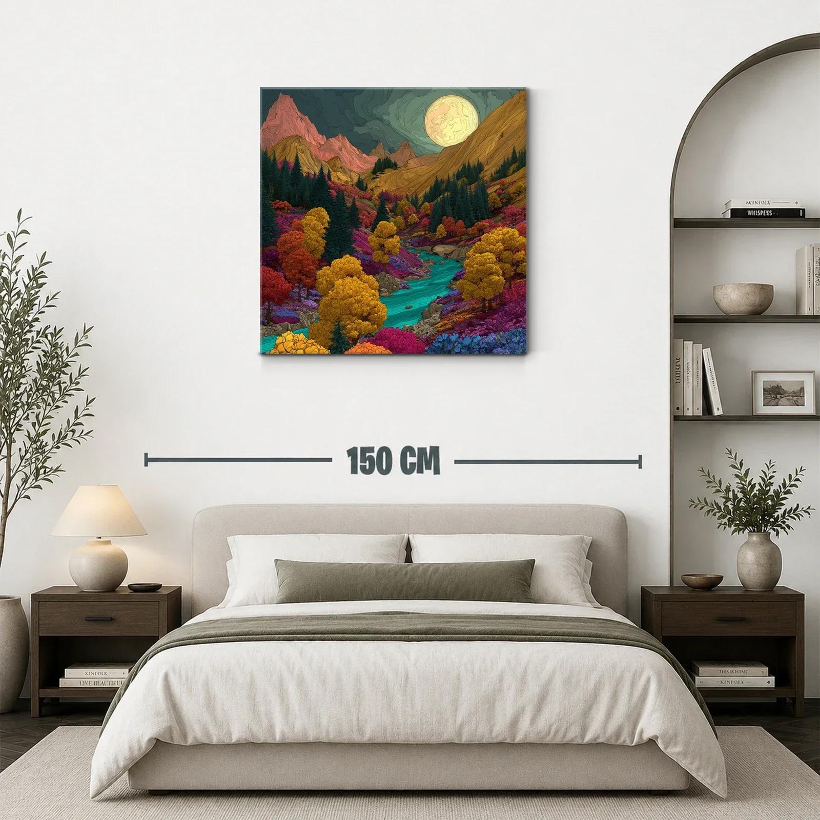 Paisaje vibrante de montaña con río bajo luna llena — miniatura 3