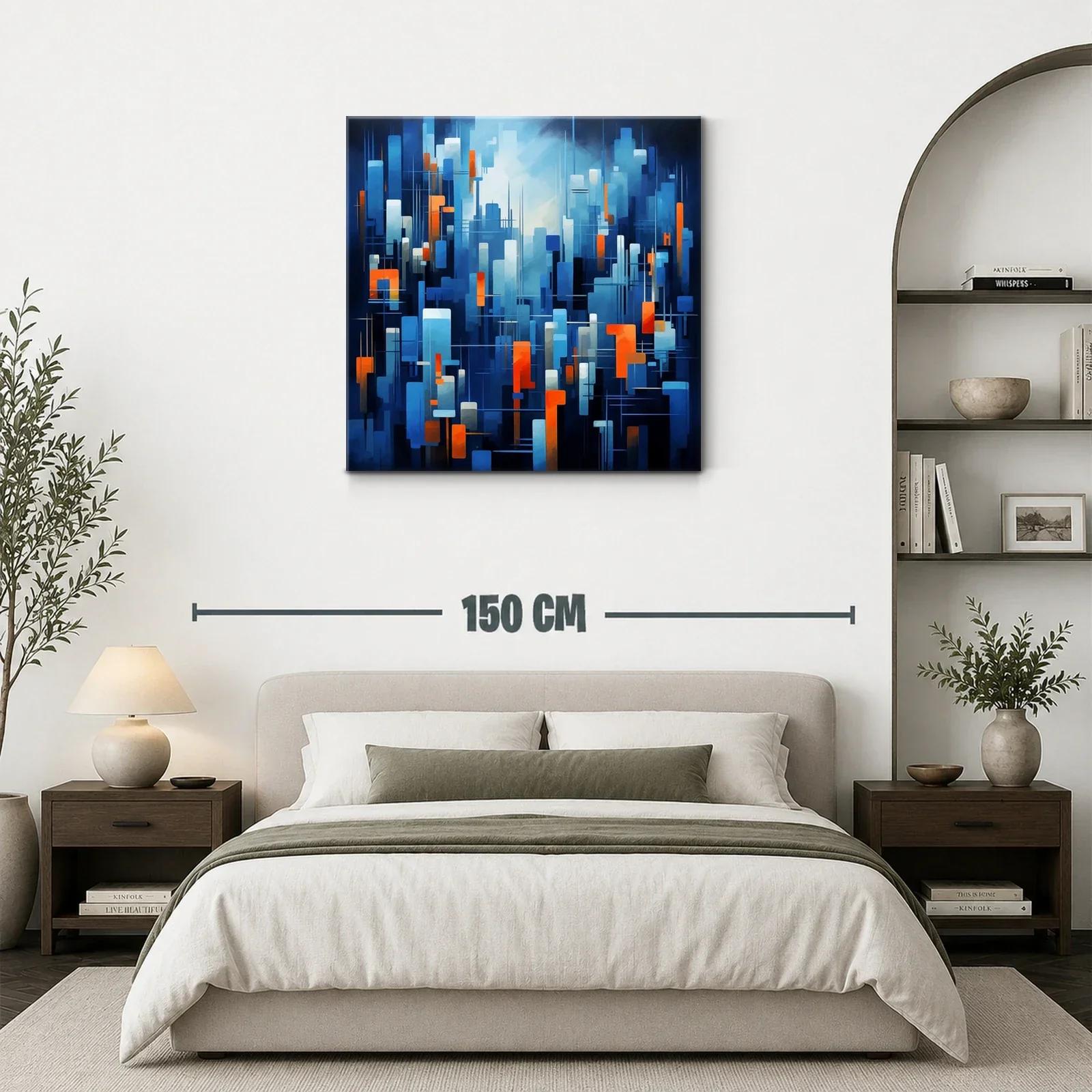 Composición abstracta en tonos azules con toques naranjas vibrantes — miniatura 3
