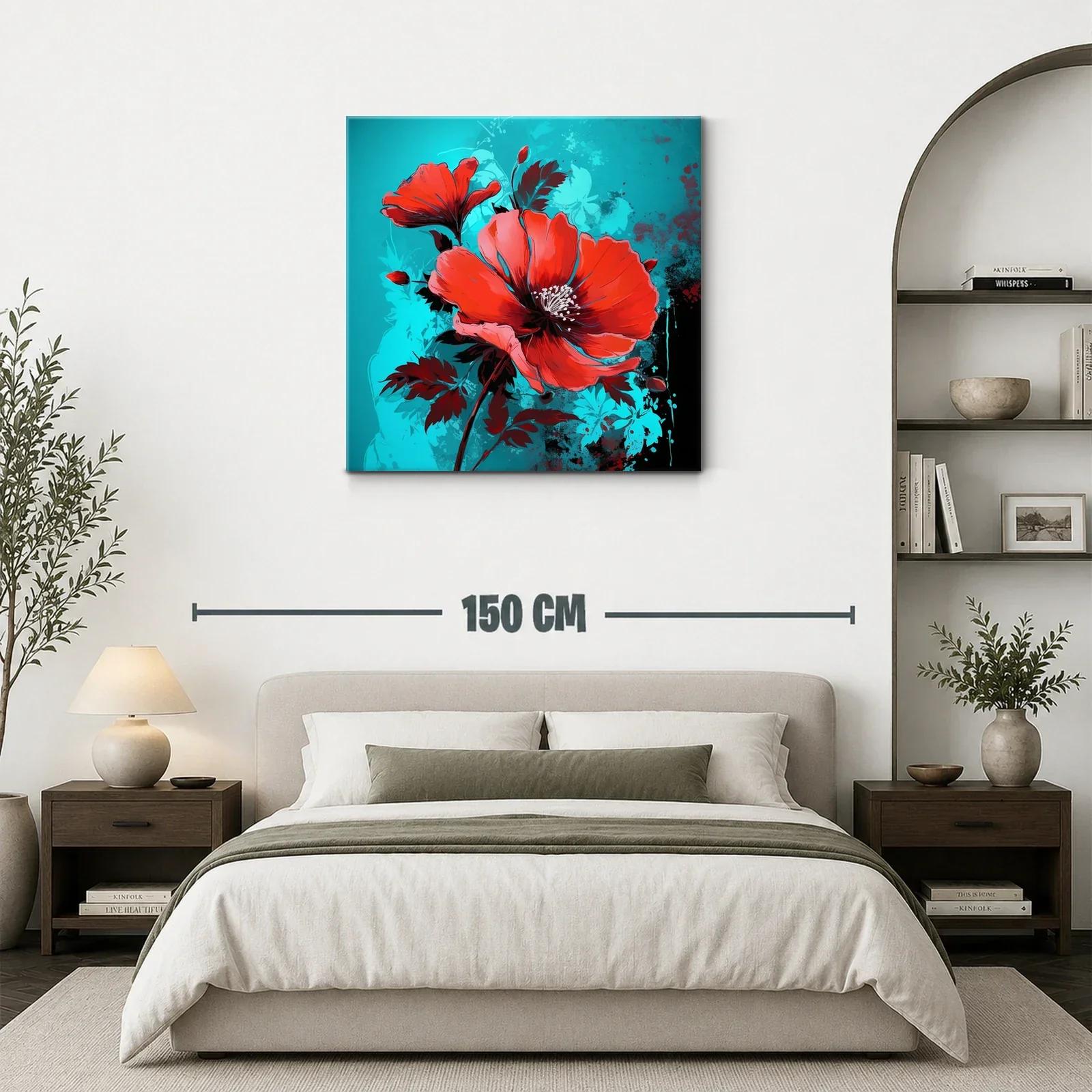 Impacto floral rojo sobre fondo azul vibrante — miniatura 3