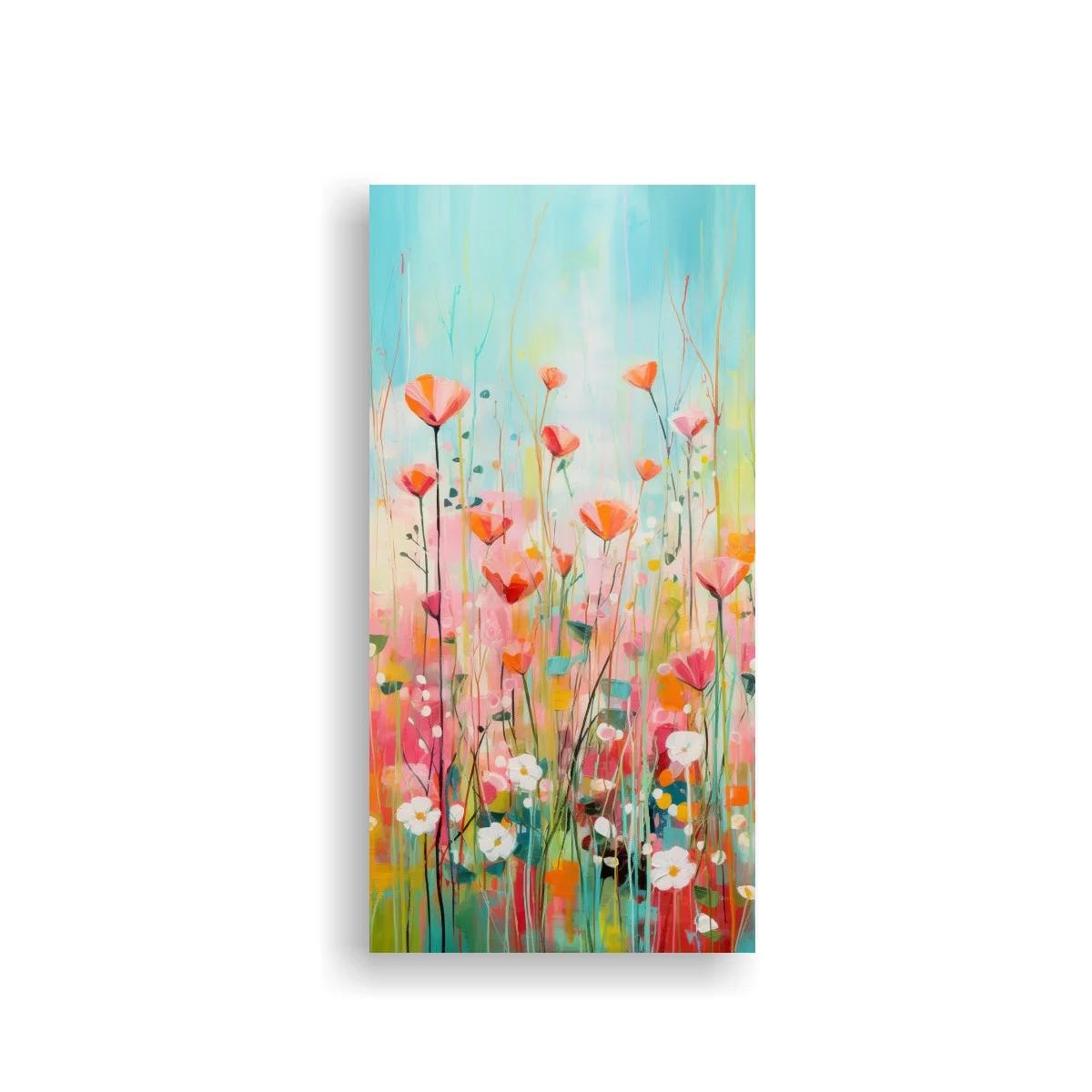 Cuadro de amapolas con manchas de color rosa turquesa y amarillo — imagen principal