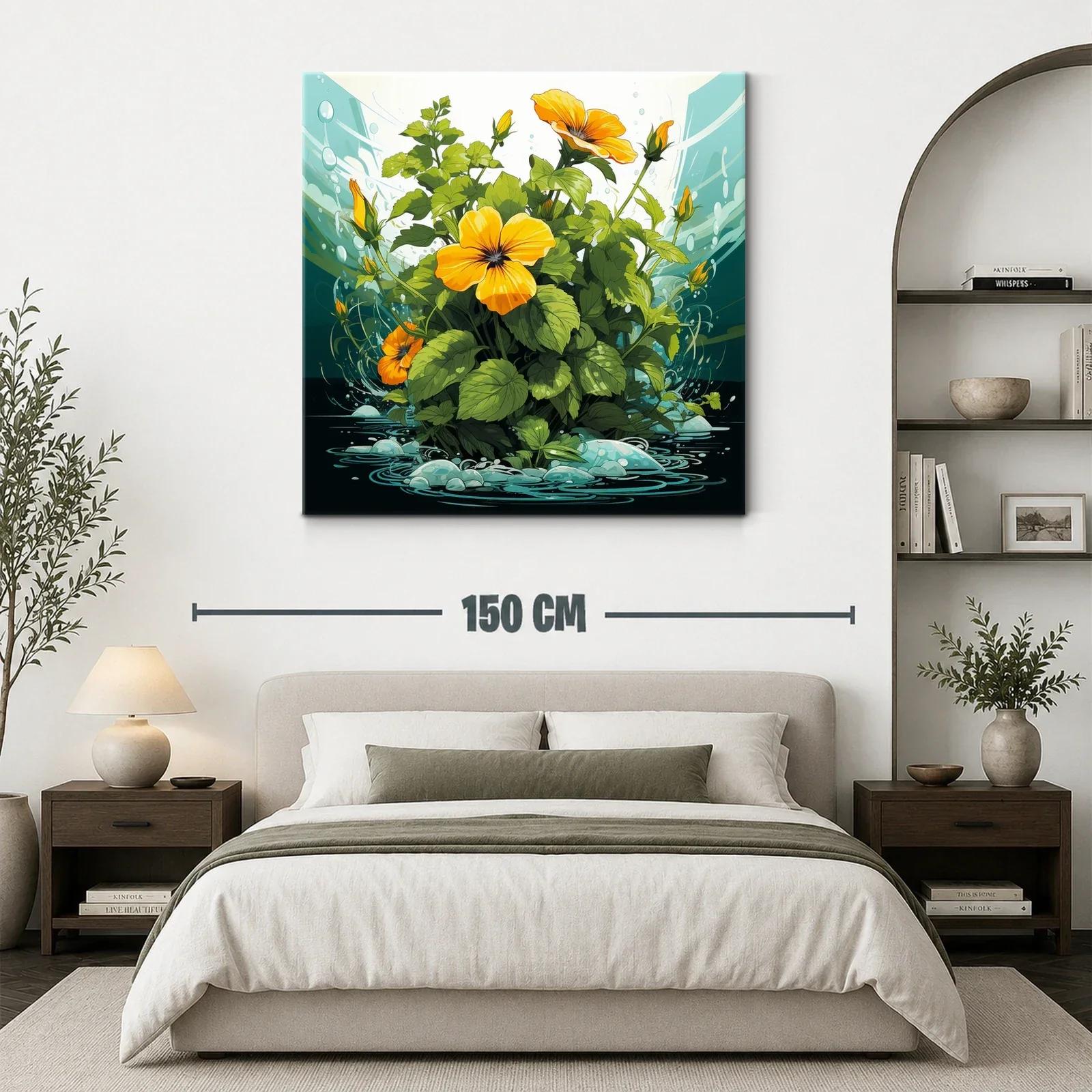 Cuadro vibrante con flores naranjas y hojas verdes — miniatura 3