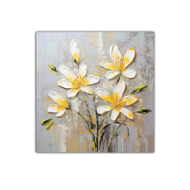 Cuadro floral con flores blancas y toques amarillos vibrantes