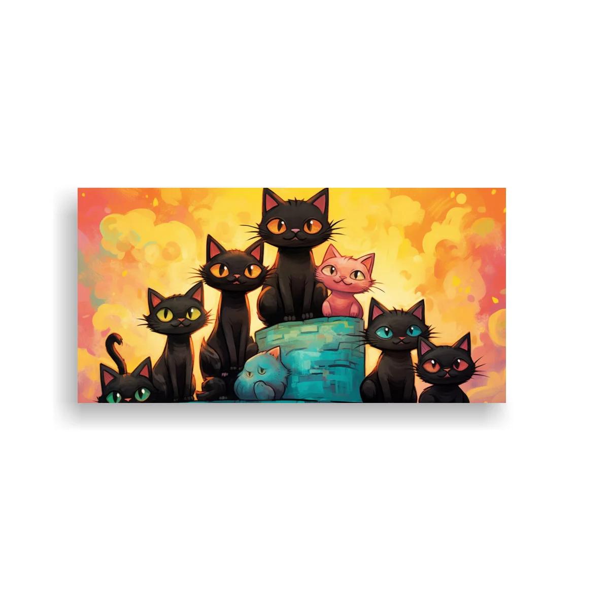 Cuadro grupo de gatos sobre montículo azul