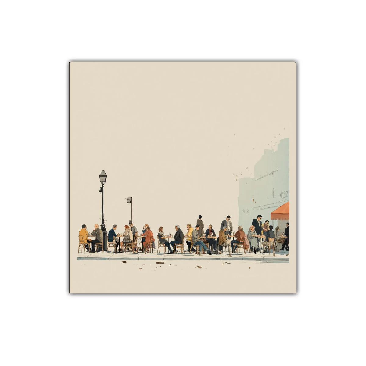 Escena urbana con gente en terraza de café al aire libre — imagen principal