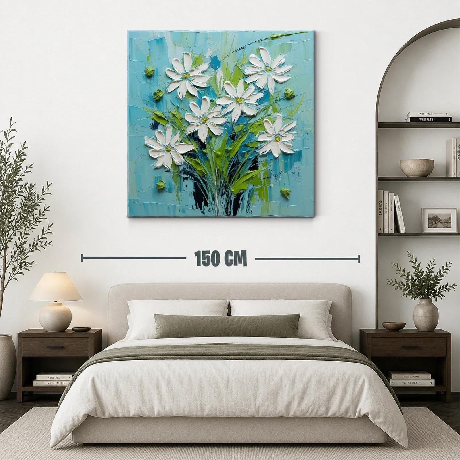 Cuadro floral con margaritas en tonos azul y verde — miniatura 3