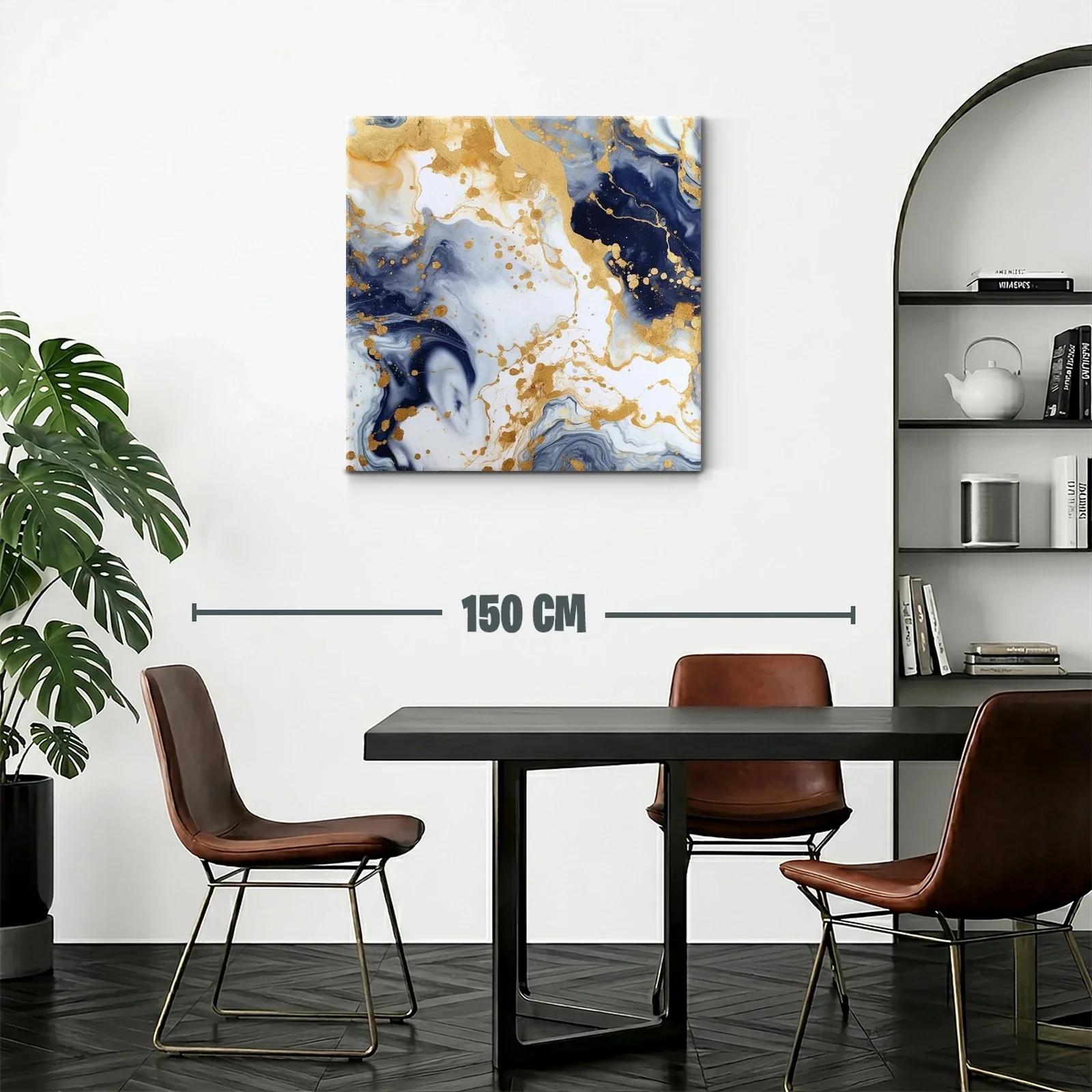 Cuadro abstracto con tonos dorados y azul marino elegante — miniatura 2
