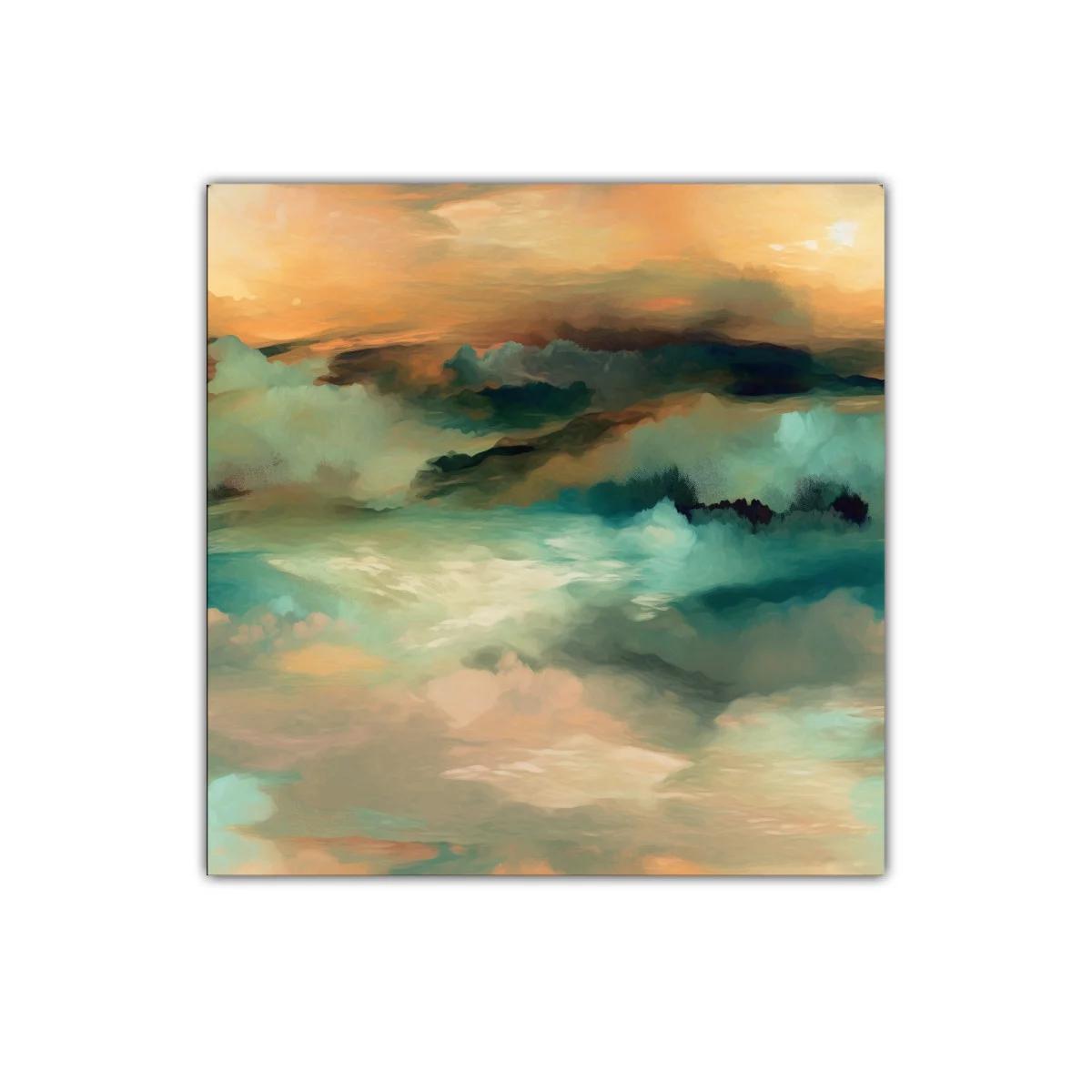 Cuadro decorativo de paisaje abstracto en tonos cálidos y fríos — miniatura 1