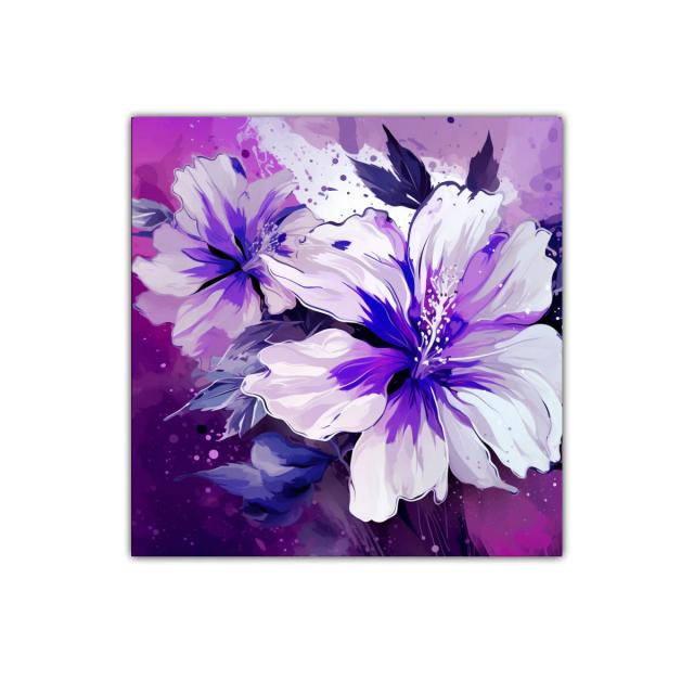 Cuadro decorativo floral vibrante en tonos morados y lilas