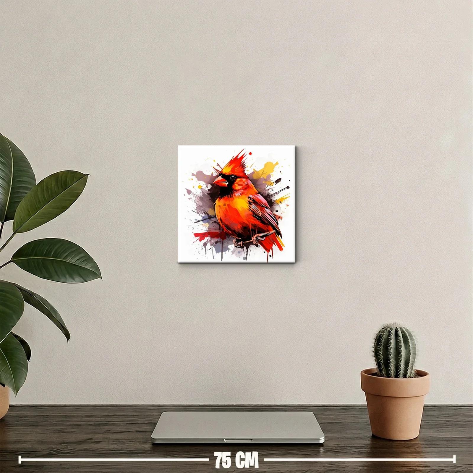 Cuadro decorativo cardenal vibrante con explosión de color — miniatura 2