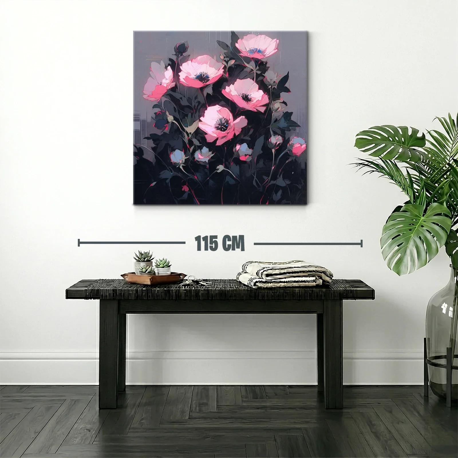 Cuadro floral con tonos rosas y fondo gris oscuro elegante — miniatura 2