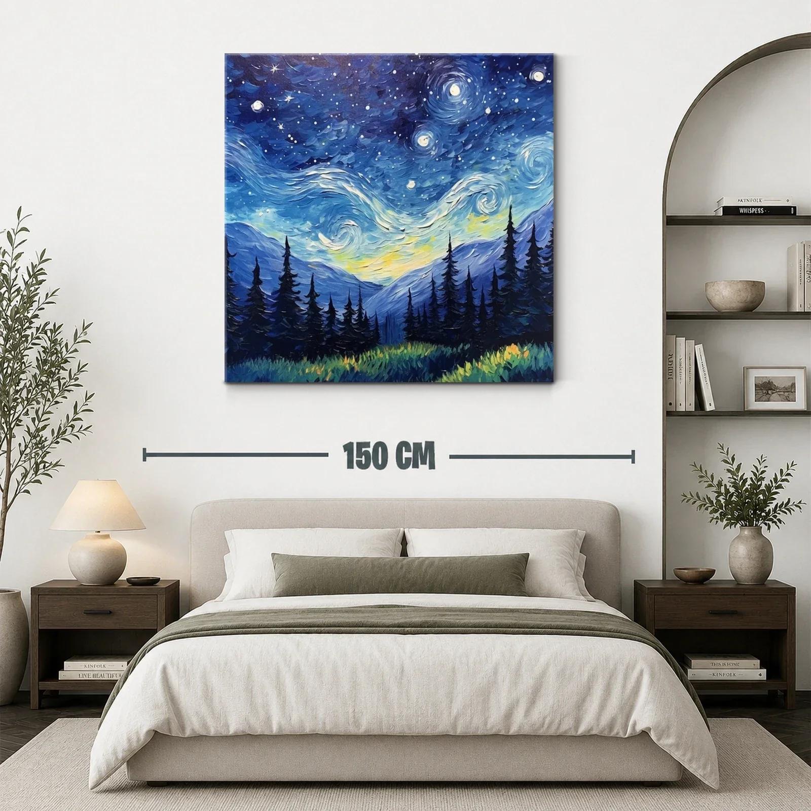 Paisaje nocturno con cielo estrellado sobre montañas y bosque — miniatura 3