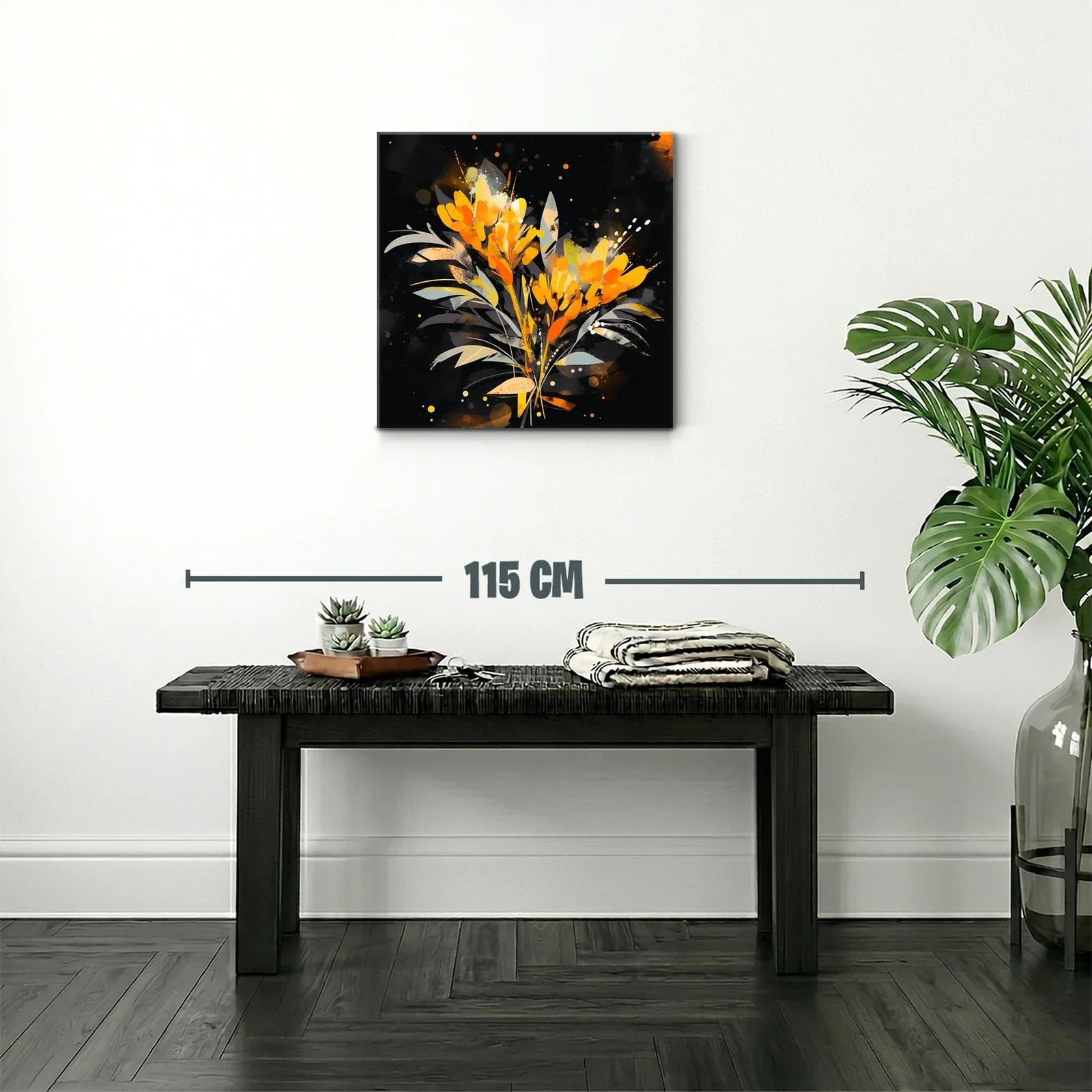 Cuadro moderno con flores naranja y detalles grisáceos — miniatura 2