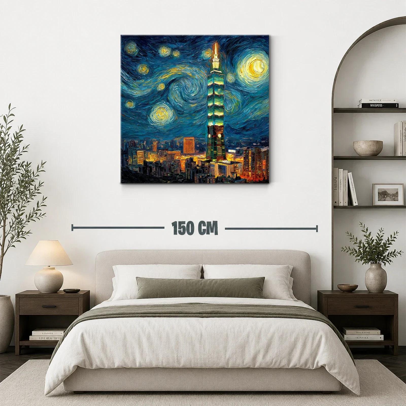 Ciudad nocturna vibrante con torre iluminada al estilo Van Gogh — miniatura 3