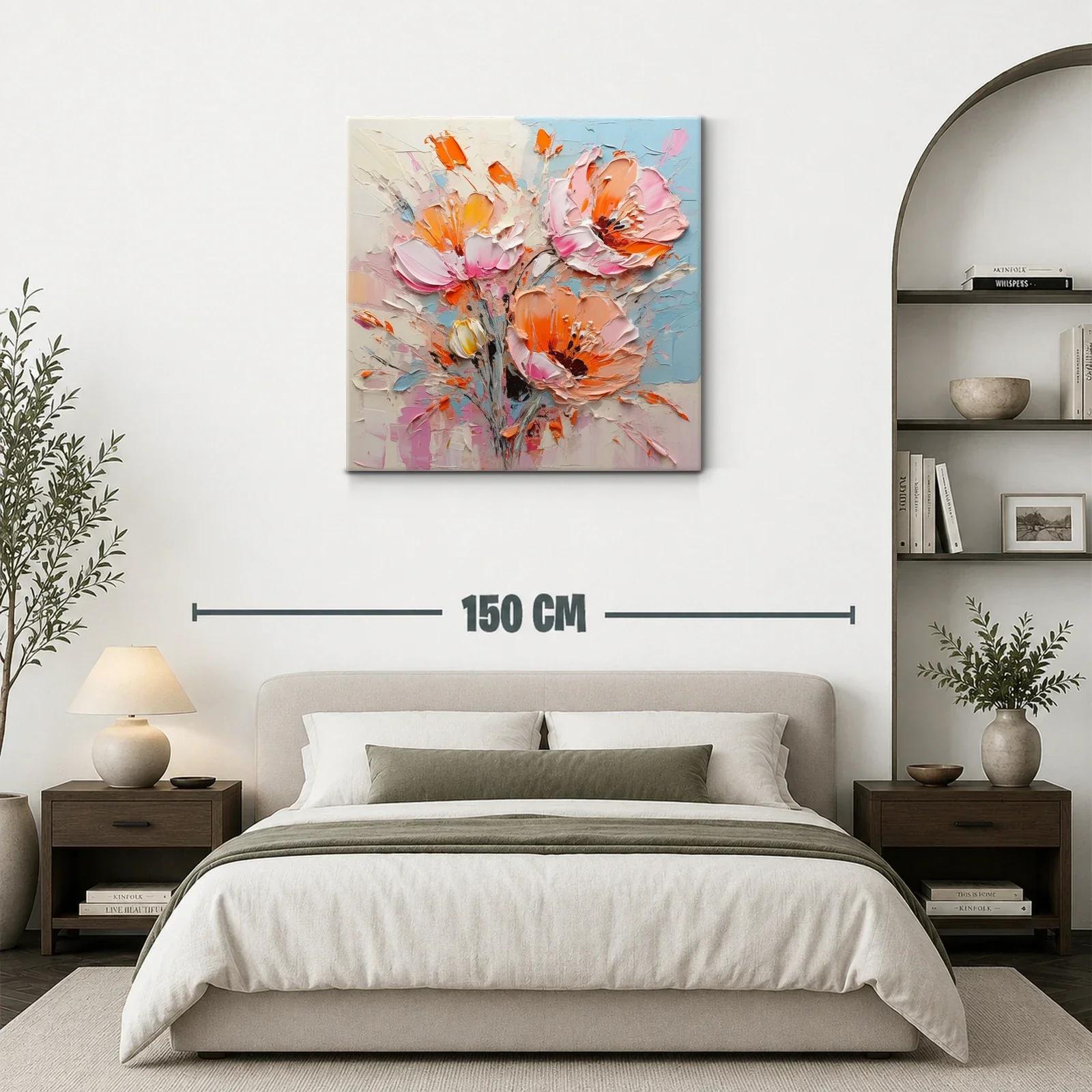 Cuadro floral vibrante con tonos cálidos y pastel — miniatura 3