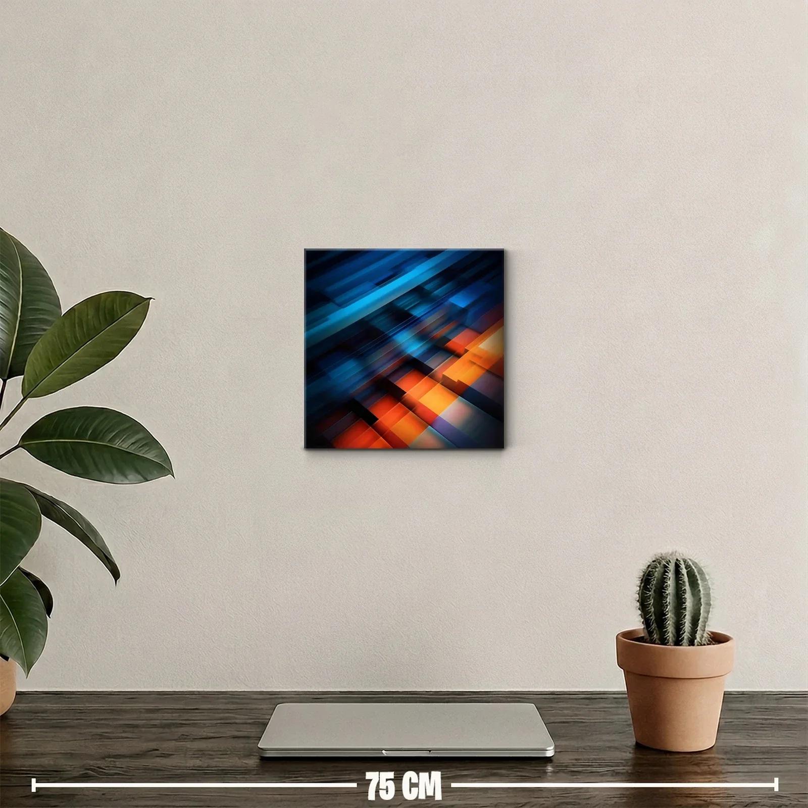 Cuadro abstracto en tonos azules y naranjas vibrantes — miniatura 2