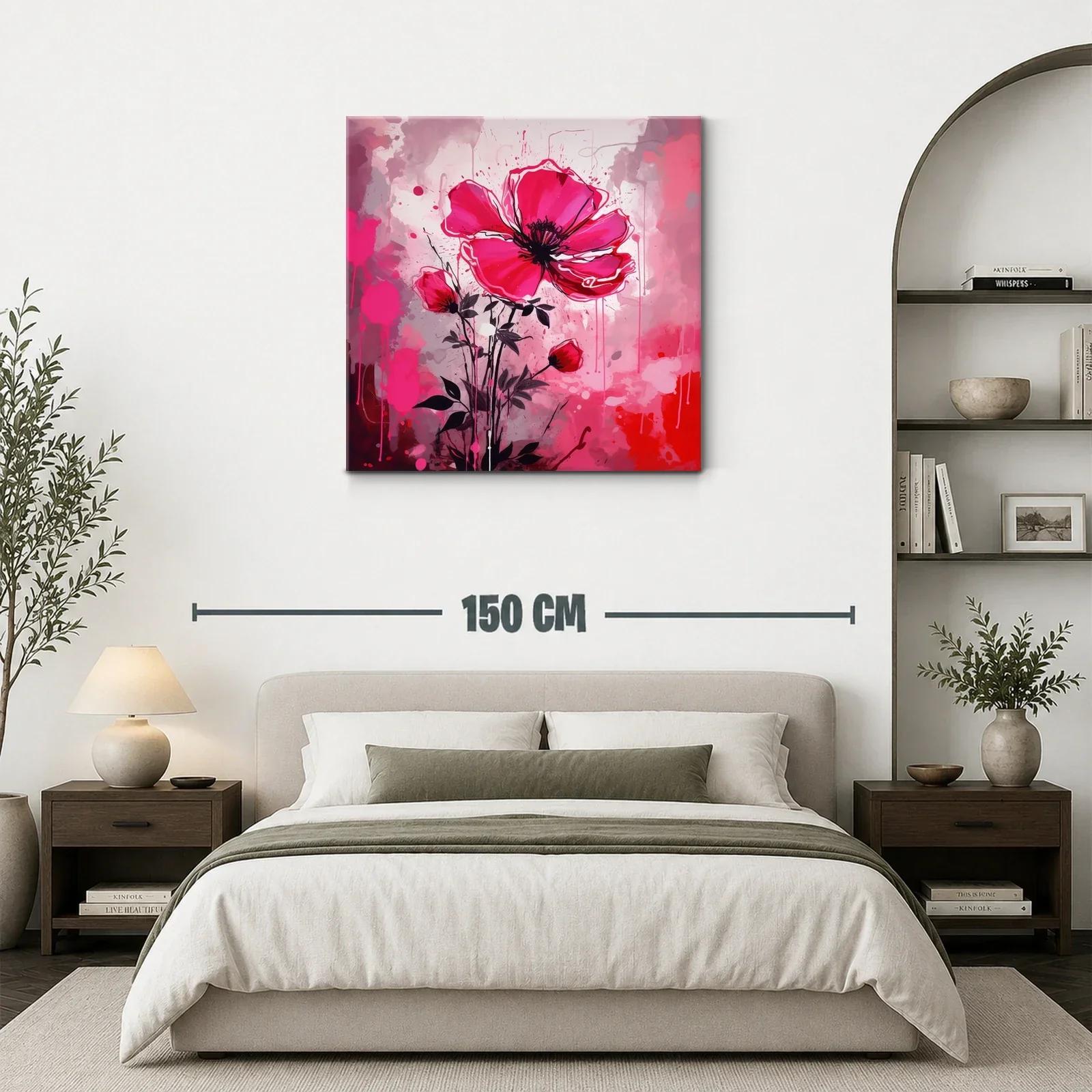 Cuadro floral vibrante con grandes pétalos rosas — miniatura 3