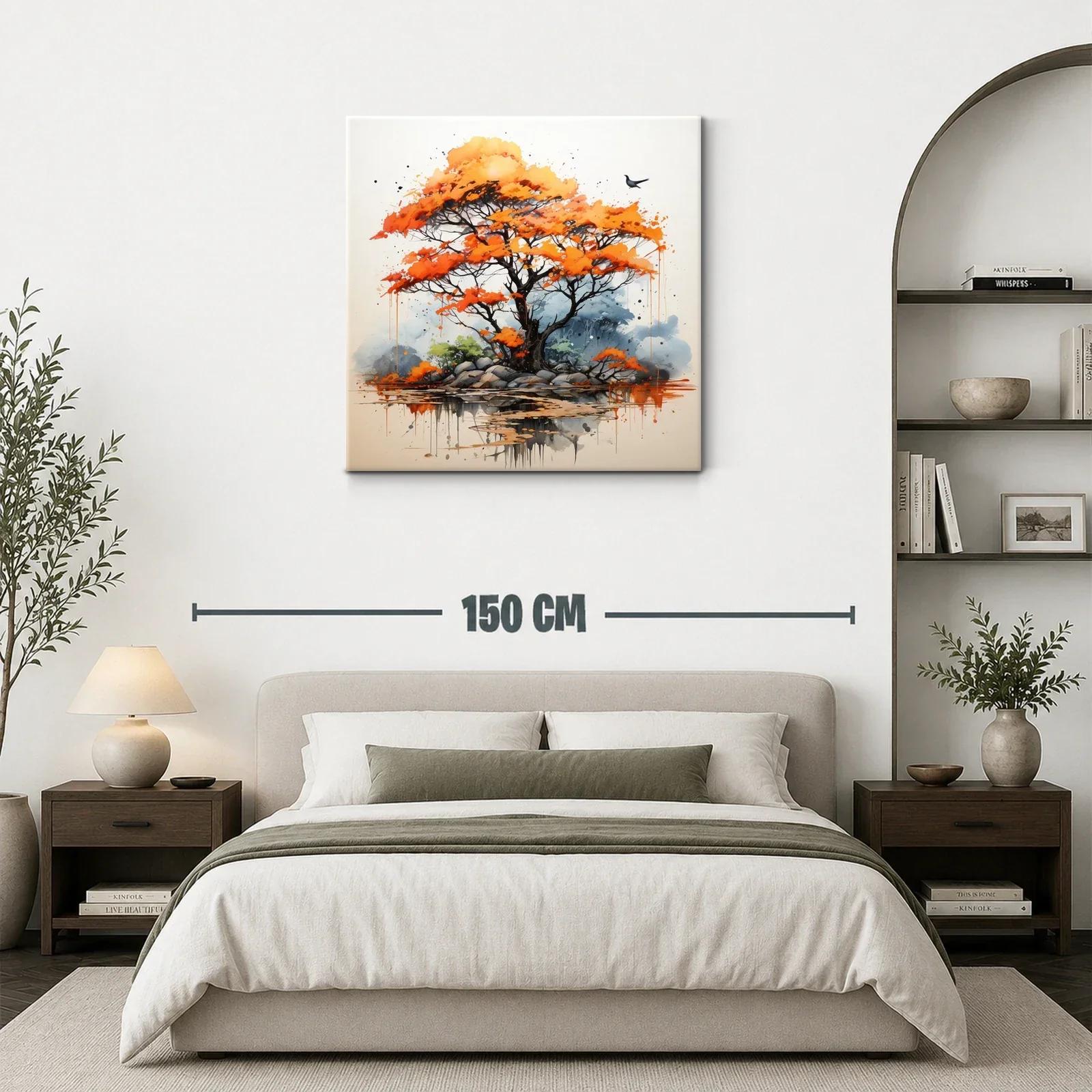 Árbol en otoño con tonos cálidos y reflejos de agua — miniatura 3
