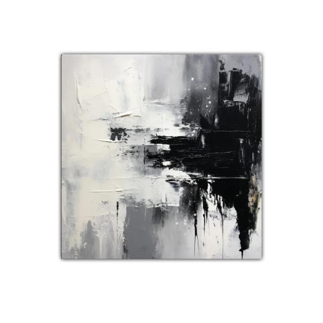 Cuadro abstracto en tonos blanco negro y gris para decoración moderna