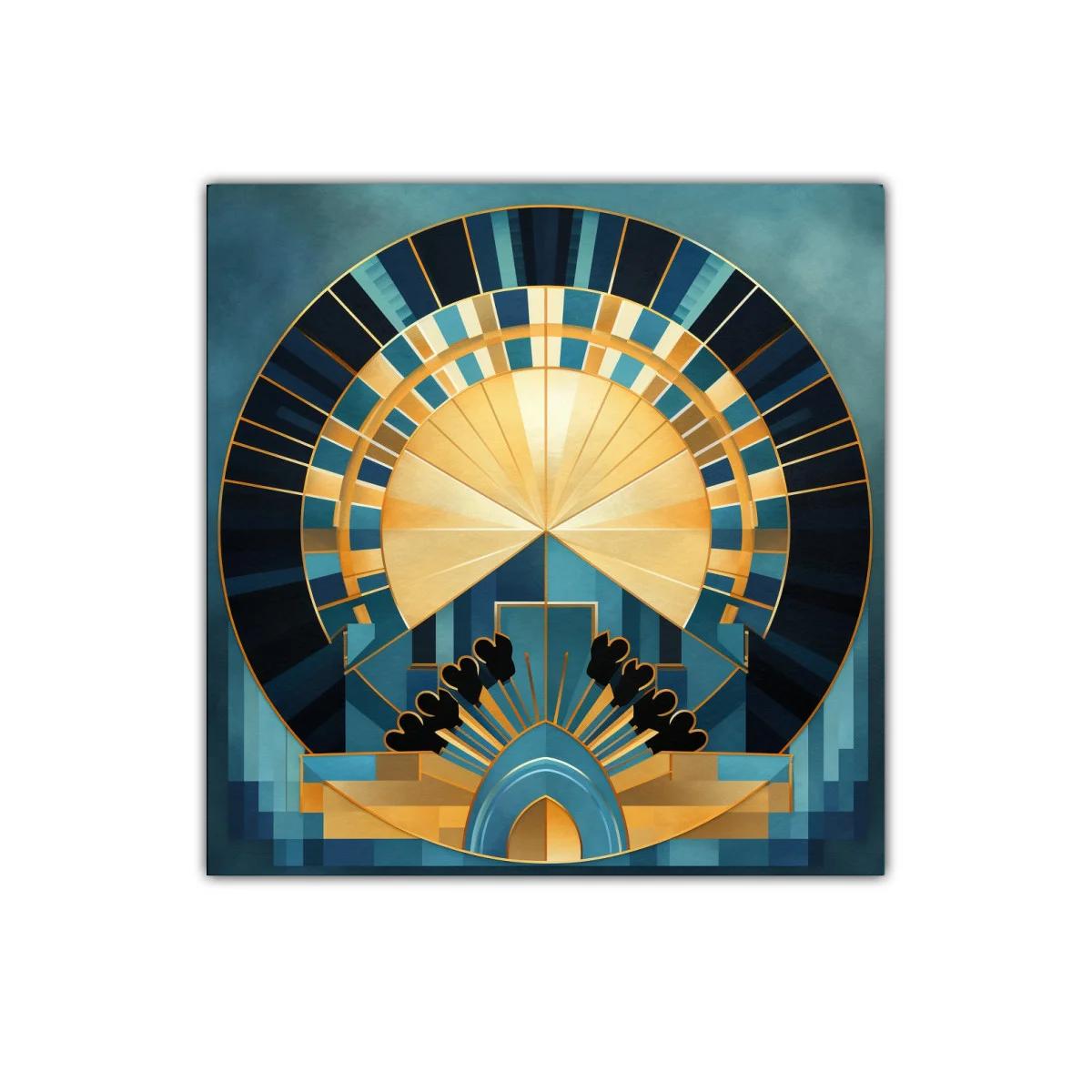 Composición geométrica en tonos azules y dorados