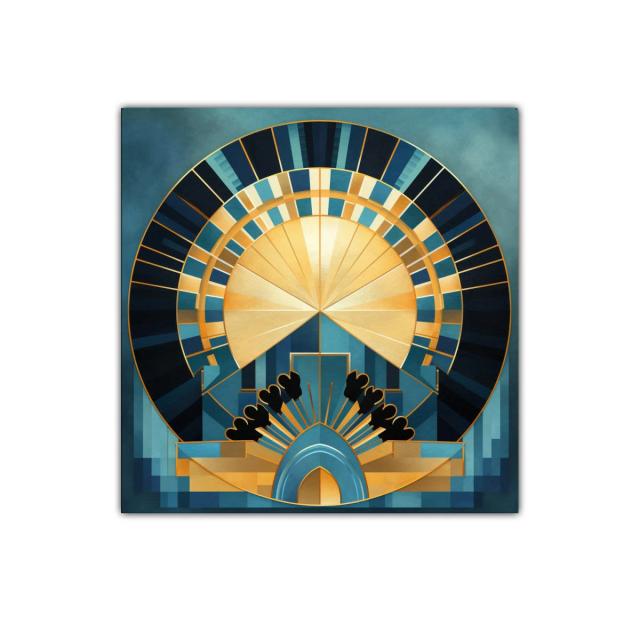 Composición geométrica en tonos azules y dorados