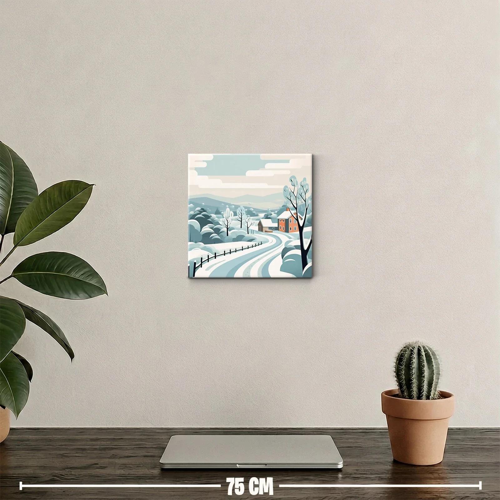 Paisaje de invierno con casas y árboles nevados — miniatura 2