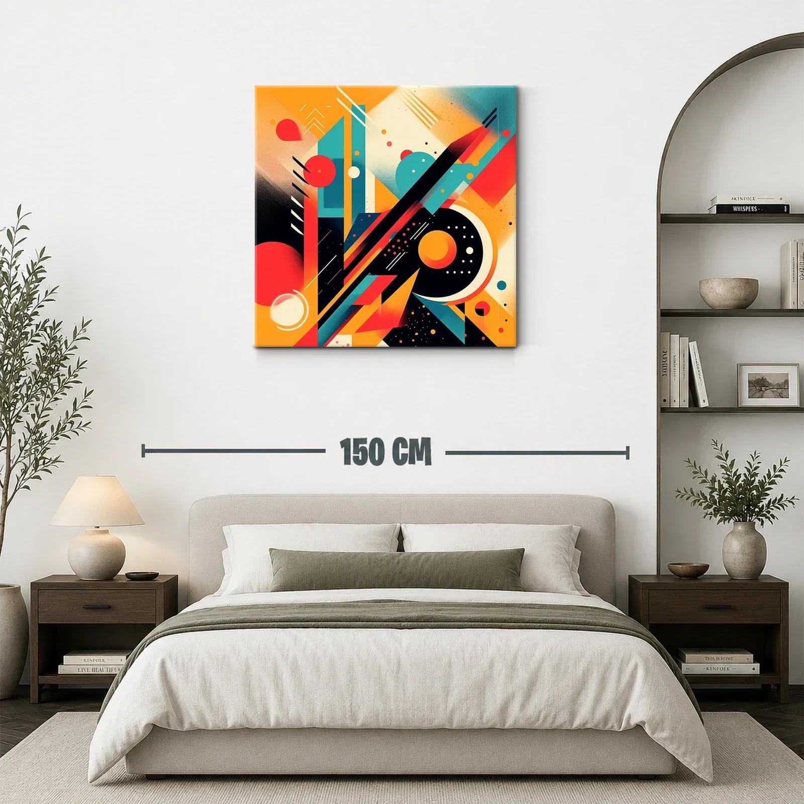 Composición abstracta en naranja rojo y turquesa vibrante — miniatura 3