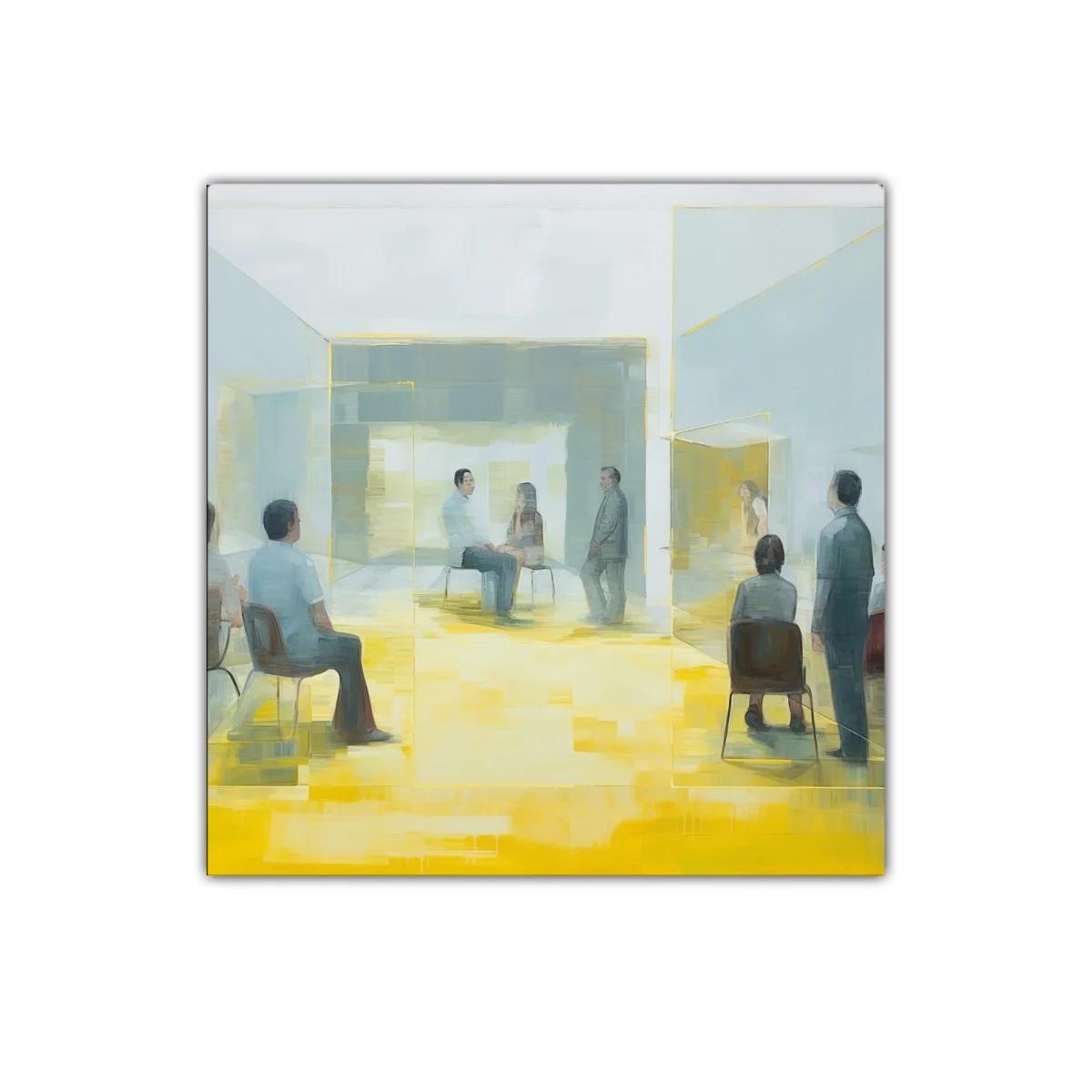 Cuadro contemporáneo con figuras en espacio geométrico luminoso — imagen principal