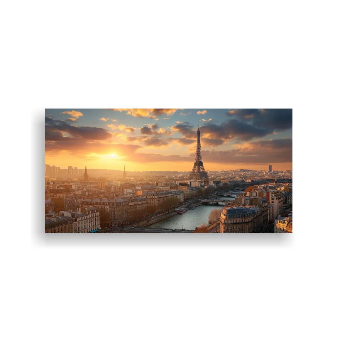 Cuadro Torre Eiffel con río y puentes al atardecer