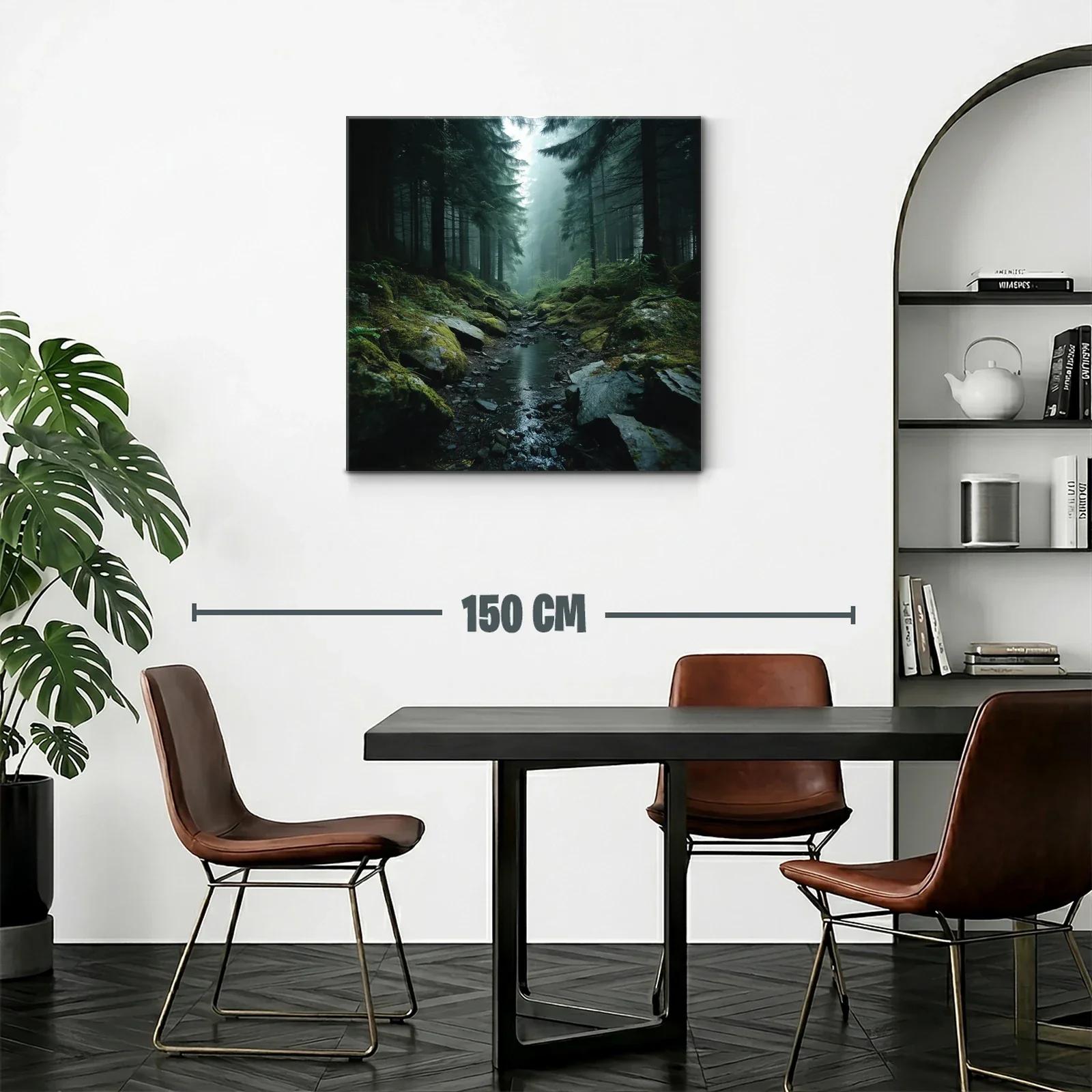 Paisaje de bosque misterioso con arroyo sereno al amanecer — miniatura 2