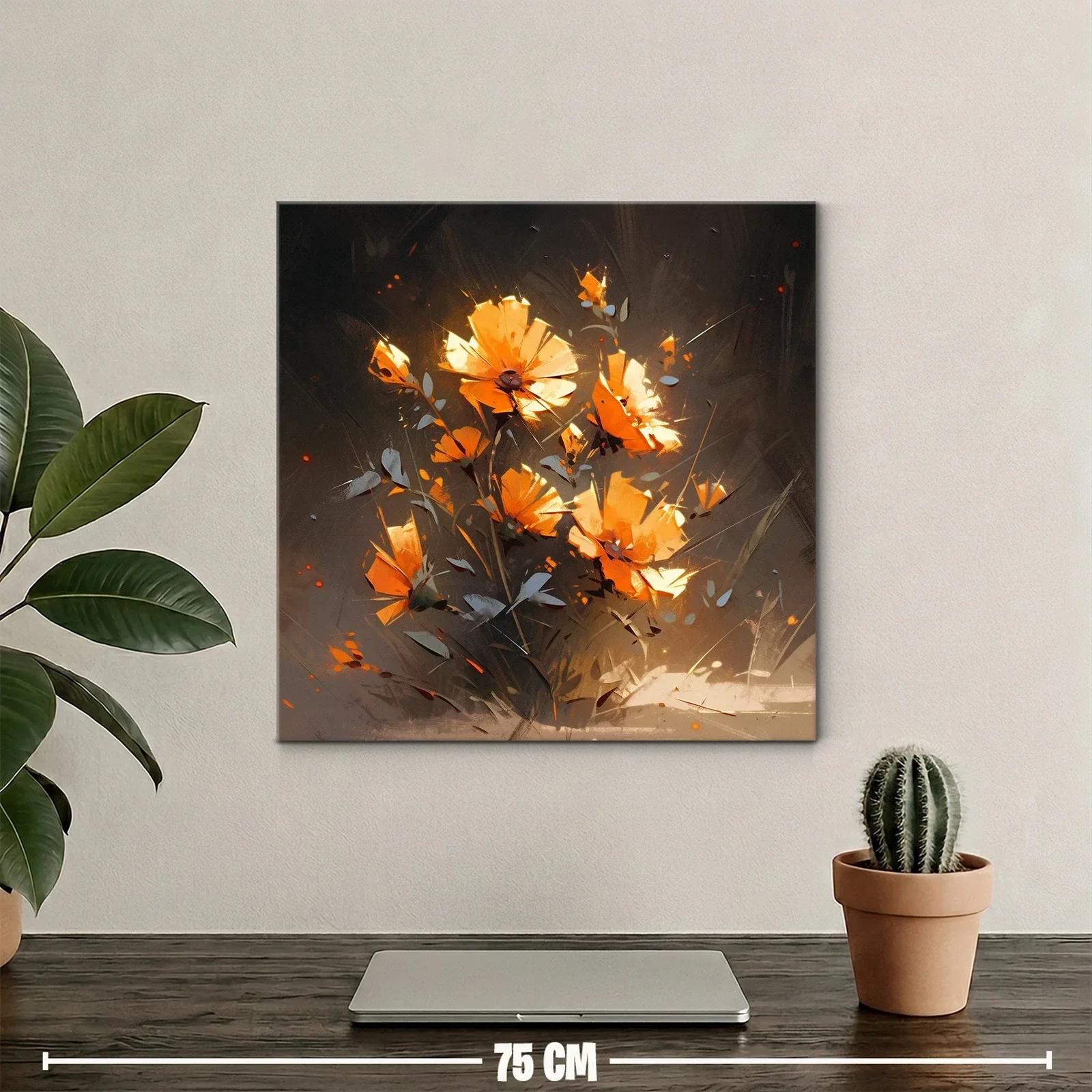 Cuadro floral con tonos naranjas vibrantes y fondo oscuro — miniatura 2