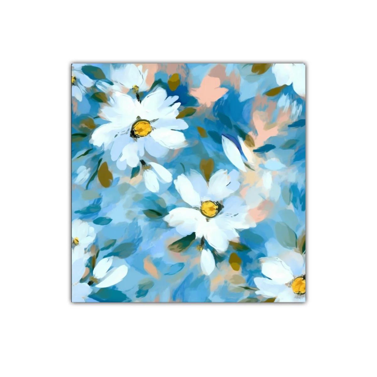 Cuadro decorativo con delicadas flores blancas y fondo azul — imagen principal